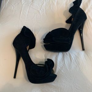 Velvet Ruffle Peep Toe Heels